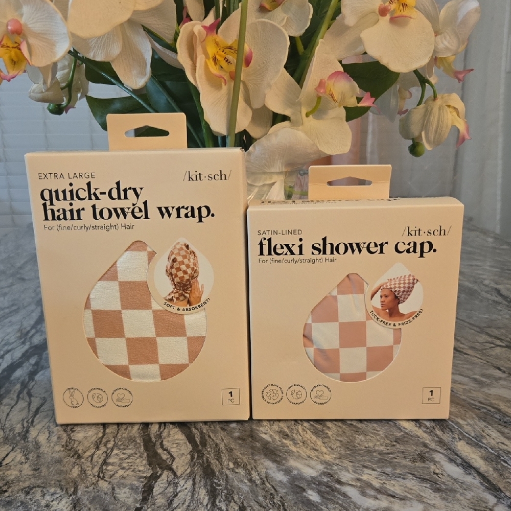 Kitsch Cream and Tan Checkered Hair Care Set